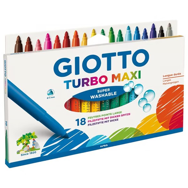 Feutres Giotto ultra-lavables - Turbo Maxi - Multicolore - 5 mm - 18 pcs - Photo n°1