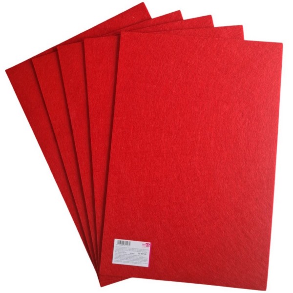 5 Coupons de feutrine pour décoration, Rouge, 30 x 45 cm x 3 mm, ~550 g/m², 100% polyester - Photo n°1