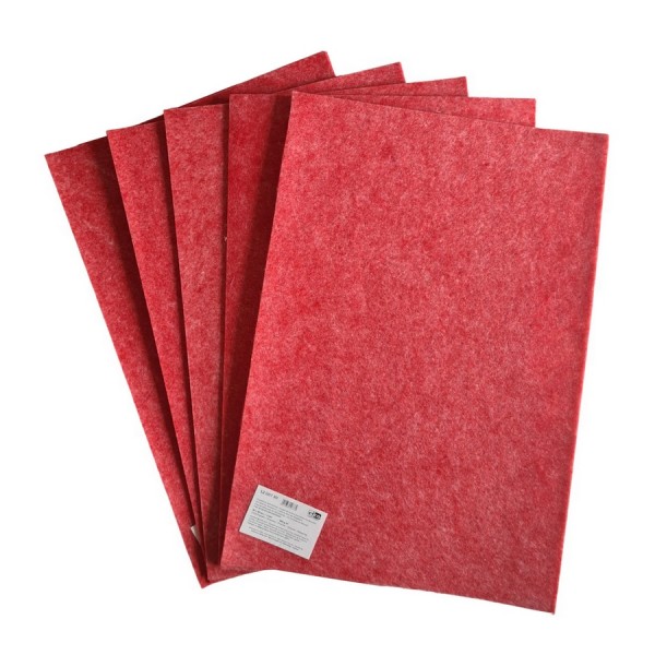 5 Coupons de feutrine pour décoration, Rouge moucheté, 30 x 45 cm x 3 mm, ~550 g/m², 100% polyester - Photo n°1
