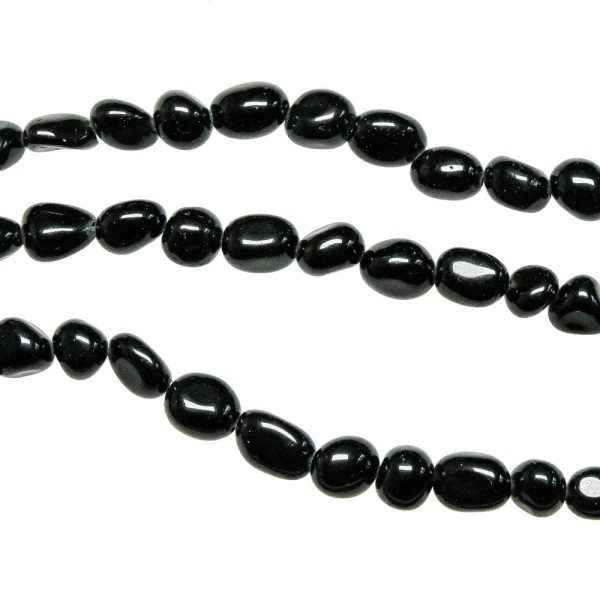 Collier en obsidienne noire - Perles roulées 7 à 10 mm - 90 cm. - Photo n°3