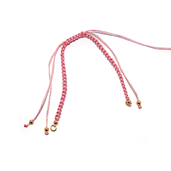Bracelet macramé réglable avec 2 anneaux dorés rose clair - Photo n°1