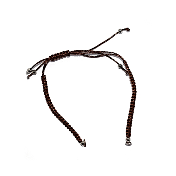 Bracelet macramé réglable avec 2 anneaux argenté marron - Photo n°1
