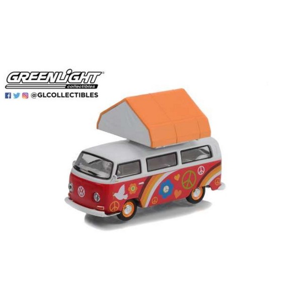 Volkswagen T2 Peace and Love avec tente 1968 1/64 Greenlight - Photo n°1