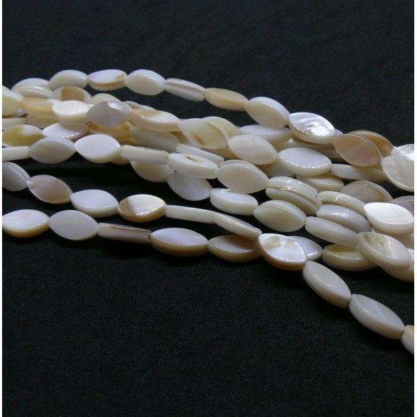 H11Q024017 Lot de 10 perles nacre forme Navette, marquise 10 mm coloris Blanc Crème - Photo n°1