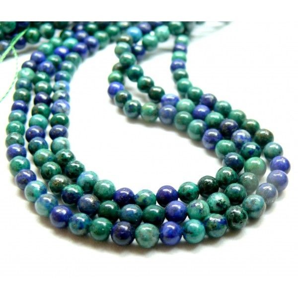 H11M27908 Lot d'1/2 fil d'environ 45 Perles rondes de 4mm Chrysocolle et Lapis lazuli - Photo n°1