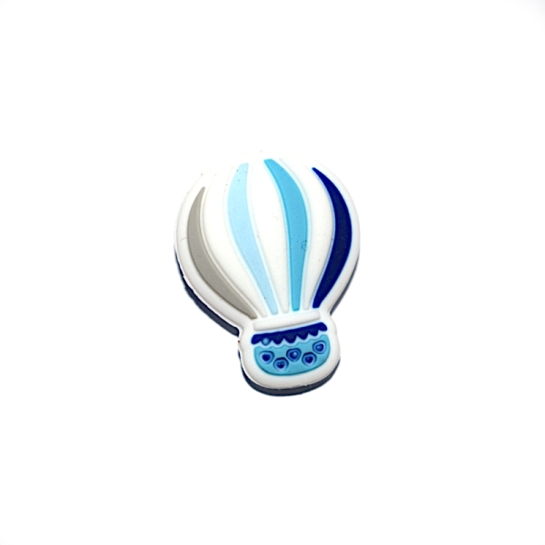 Perle silicone montgolfière 28x22 mm blanc/bleu - Photo n°1