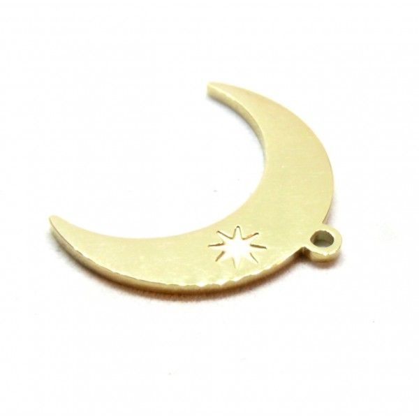 PS11905249 PAX 1 pendentif Lune avec étoile 21mm, Acier Inoxydable 316L finition Doré - pour bijoux - Photo n°1