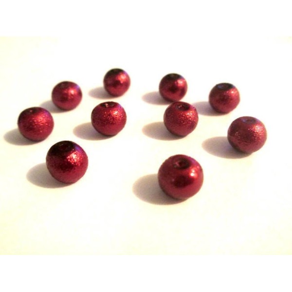 10 Perles rouge brillant en verre 8mm - Photo n°1