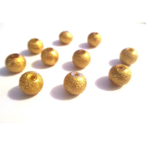 10 Perles doré brillant en verre 8mm - Photo n°1