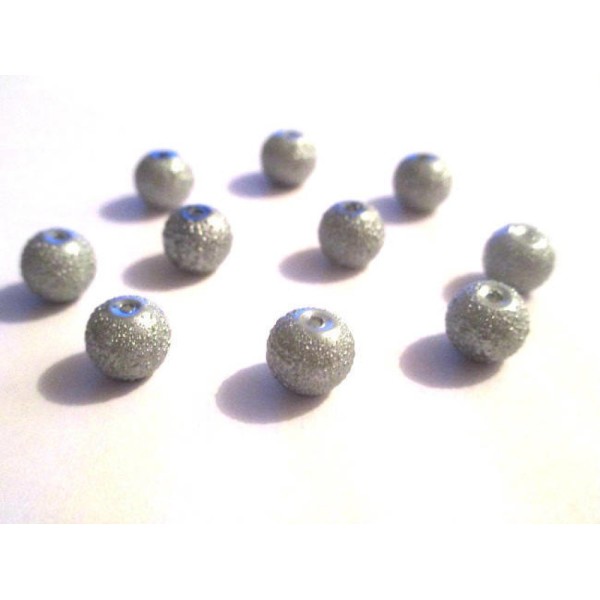 10 Perles gris brillant en verre 8mm - Photo n°1