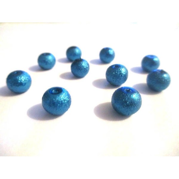 10 Perles bleu brillant en verre 8mm - Photo n°1
