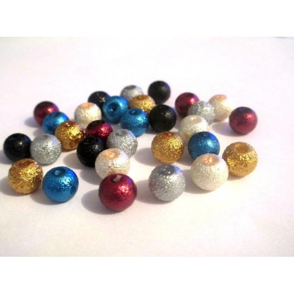 60 Perles mélange de couleur brillant en verre 8mm - Photo n°1