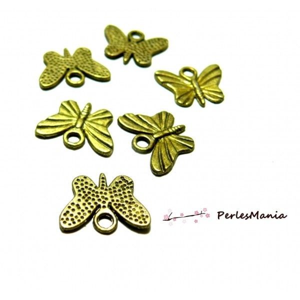 10 pendentifs ( 2D2236 ) papillon stries metal couleur Bronze - Photo n°1