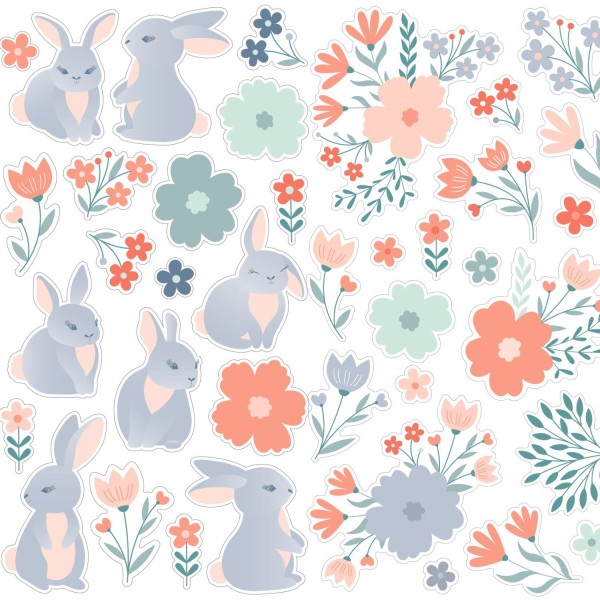 Lot stickers 3D lapins / fleurs - Photo n°1
