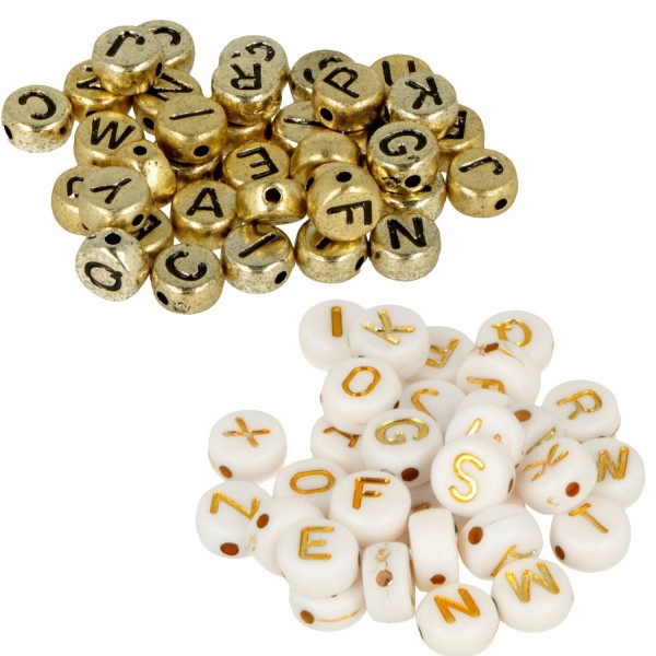 600 Perles alphabet blanc/ doré - Photo n°1
