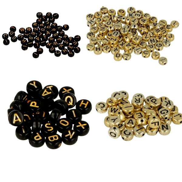 600 Perles alphabet noir/ doré - Photo n°1