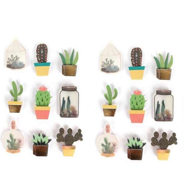 18 stickers 3D cactus et botanique 4 cm - Photo n°1