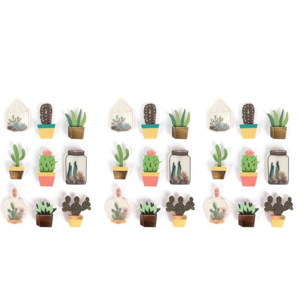 27 stickers 3D cactus et botanique 4 cm - Photo n°1