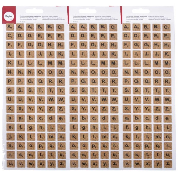 288 stickers carrés en liège - Alphabet majuscule & minuscule - Photo n°1