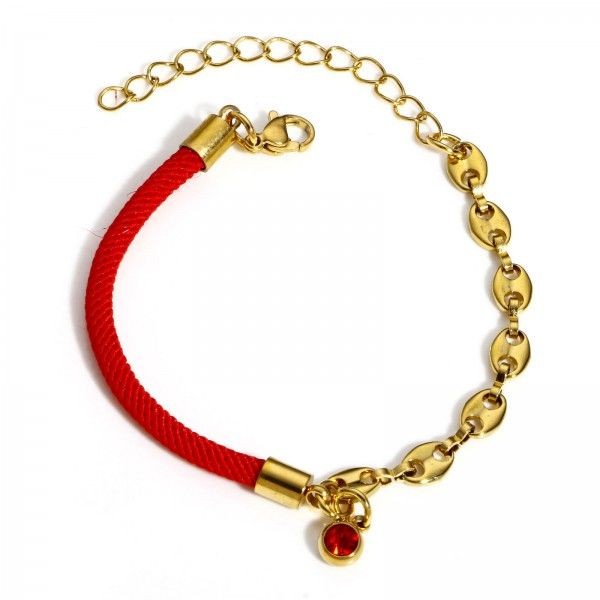 PS110908424 PAX 1 Bracelet Cordon Rouge avec strass et chaine Maille MARINE en  Acier Inoxydable 304 - Photo n°1