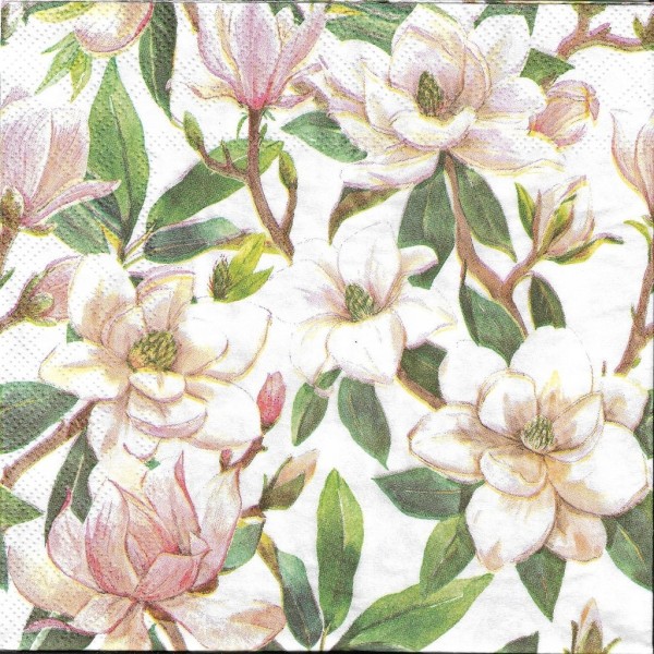 4 Serviettes en papier Fleurs Magnolia Format Lunch Decoupage Decopatch 232125 Fasana - Photo n°2