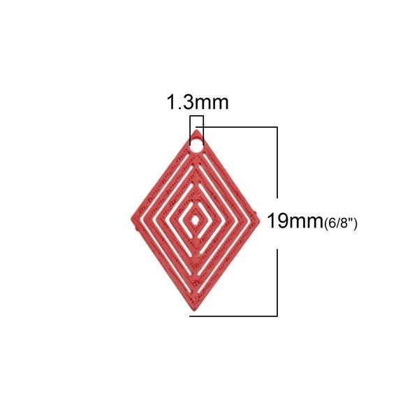 PS110146630 PAX de 10 Estampes pendentif filigrane Petit Losange Rouge 20 par 18mm - Photo n°1