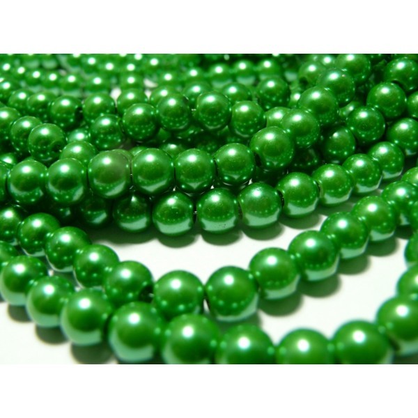 25 perles de verre nacre vert intense 8mm ref 2G3668 - Photo n°1
