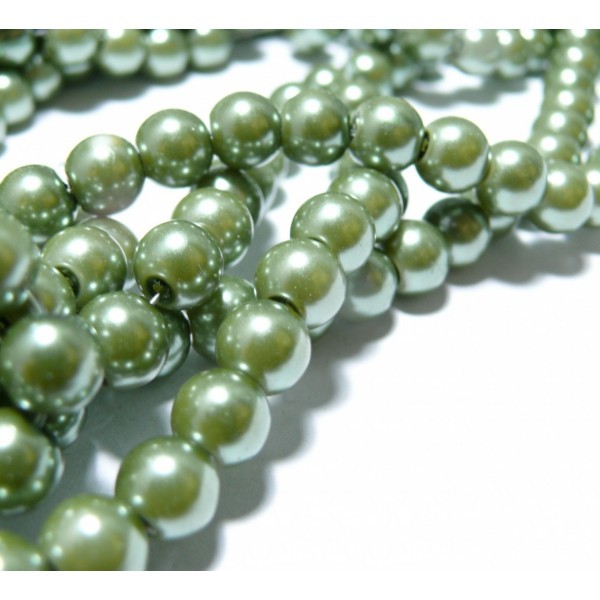 25 perles de verre nacre vert olive 8mm ref 2G3575 - Photo n°1
