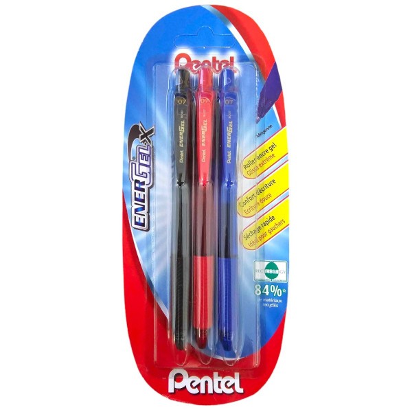 Étui de 3 stylo Energel - Pointe moyenne - 0.7mm - Noir Rouge Bleu - Pentel - Photo n°1