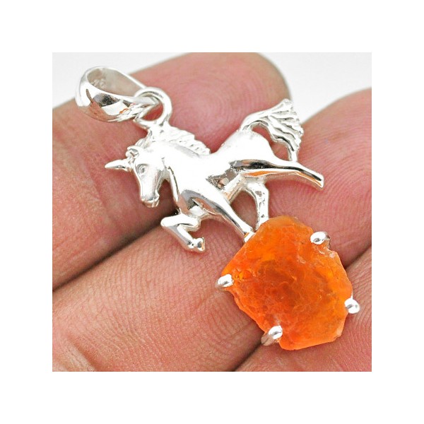 Pendentif en opale de feu brute et argent cheval 3cm gxi331 - Photo n°1