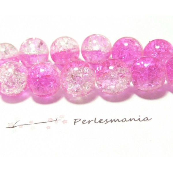10 perles de verre craquelé bicolore 14mm rose fushia 2G3970 - Photo n°1