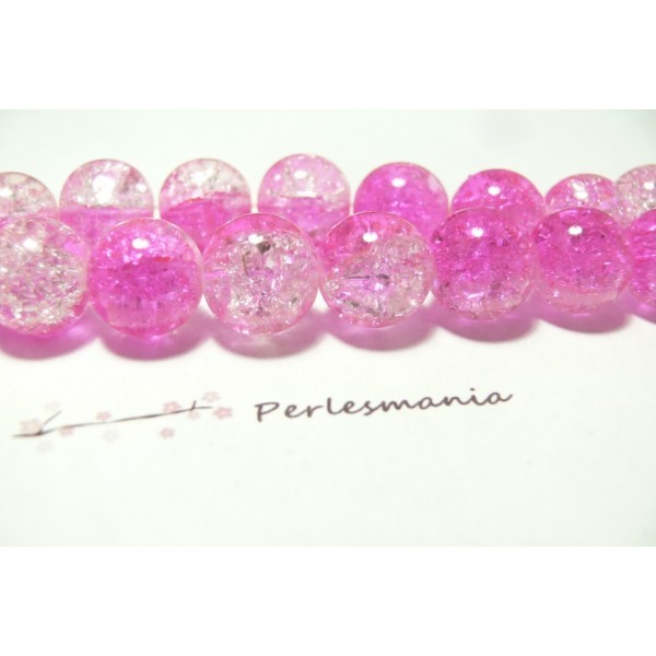 3 perles de verre craquelé bicolore 14mm rose fushia 2G3970 - Photo n°1