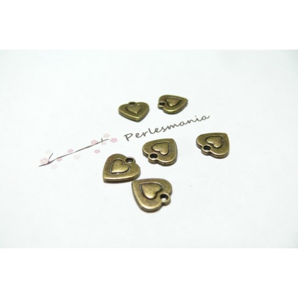 10 pendentifs breloque coeurs double Bronze - Photo n°1