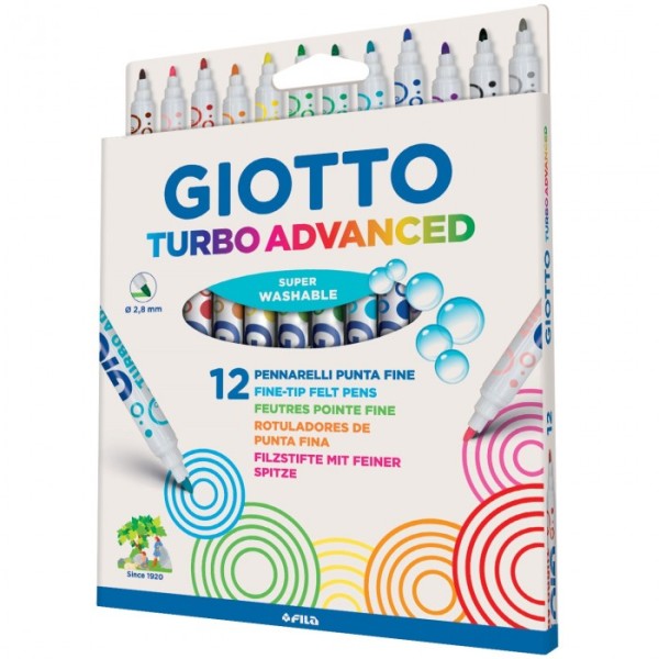 12 Feutres couleurs GIOTTO Turbo advanced - Lavables - Photo n°1