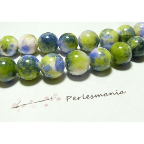2 perles jade teintée 12mm bleu vert R73089 - Photo n°1