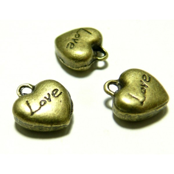 10 pendentifs breloques coeur love P19926 bronze - Photo n°1