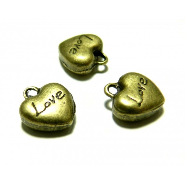 Apprêt 4 pendentifs breloques coeur love P19926 bronze - Photo n°1