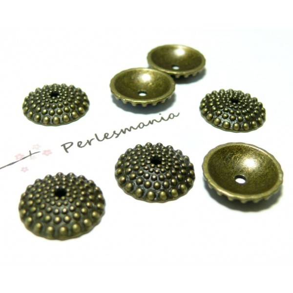 Perles et apprêts : 10 calottes coupelles picot bronze 2Y2603 - Photo n°1