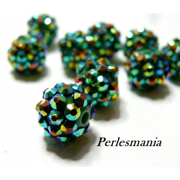 Apprêt 20 perles shambala vert irisé jaune 10 par 12mm - Photo n°1