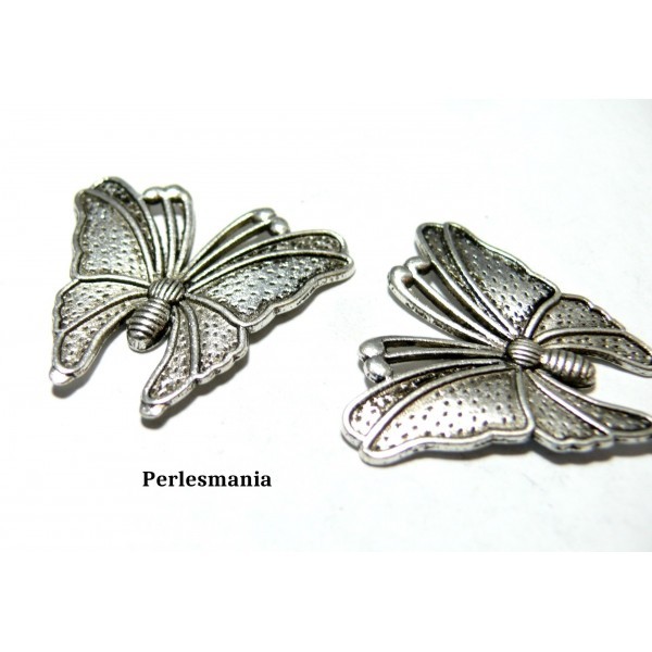 Apprêt bijoux 2 pendentif magnifique papillon 2Y4225 Viel argent - Photo n°1