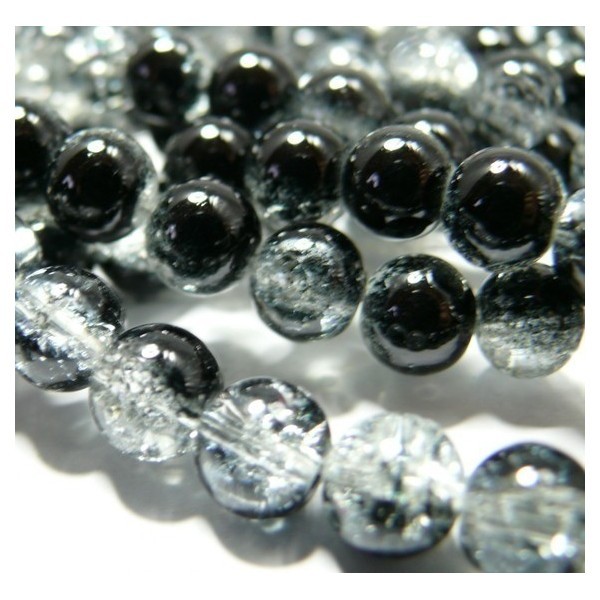 Offre spéciale: 1 fil environ 130 perles de verre craquelé bicolore noir et blanc 6mm - Photo n°1