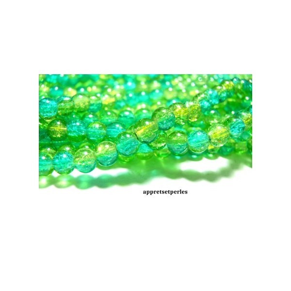Offre spéciale: 1 fil environ 100 perles de verre craquelé bicolore vert et jaune 8mm PA52 - Photo n°1