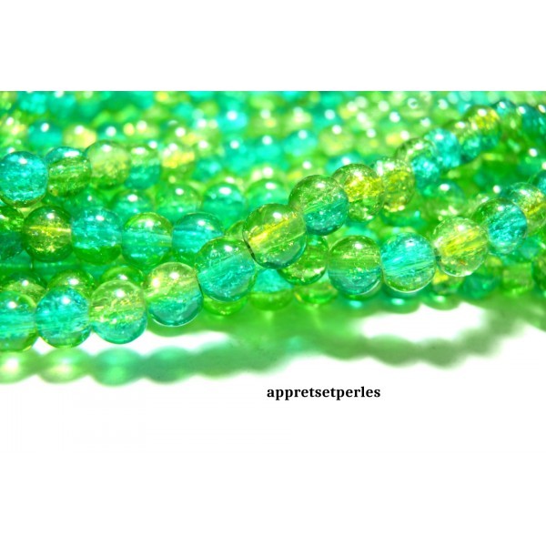 Offre spéciale: 1 fil environ 200 perles de verre craquelé bicolore vert et jaune 4mm PA52 - Photo n°1