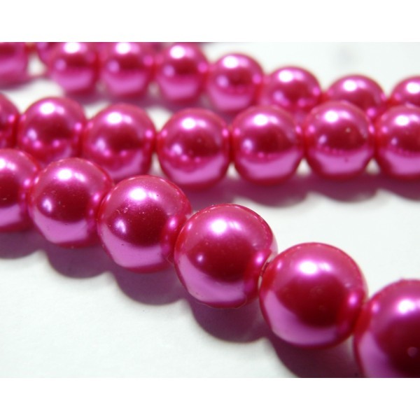Offre Speciale 1 Fil Denviron 200 Perles De Verre Nacre Rose Fushia 4mm Phy4