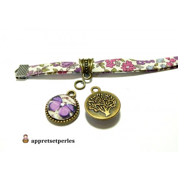 Apprêt bijoux 1 pendentifs papillon rose violet et arbre ref PR112 Bronze - Photo n°1