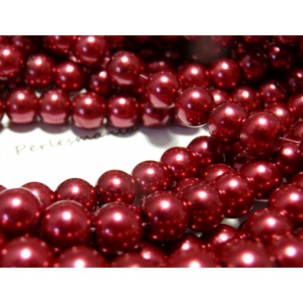 Apprêt et perles: 25 perles de verre nacre rouge 8mm ref 73 - Photo n°1