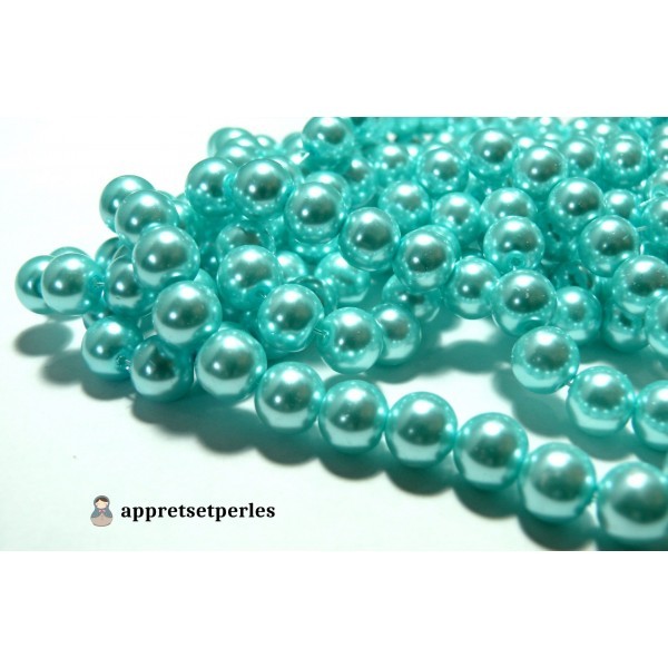 Offre spéciale : 1 fil environ 110 perles de verre nacre bleu ciel 8mm ref 12 - Photo n°1