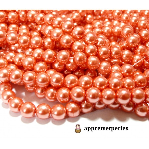 50 perles de verre nacre orange saumon 4mm ref B85 - Photo n°1