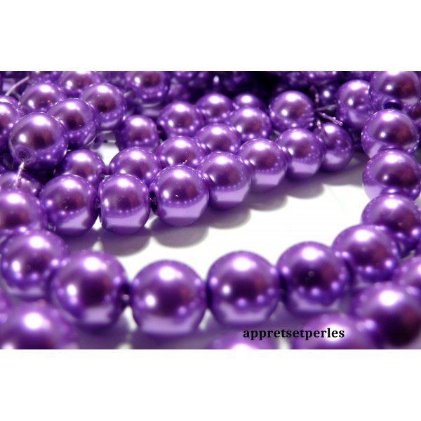 Offre spéciale : 1 fil environ 85 perles de verre nacre vieux violet 10mm ref B15 - Photo n°1