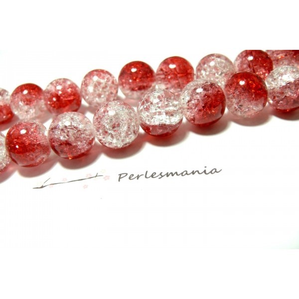 Offre spéciale: 1 fil environ 200 perles de verre craquelé bicolore rouge et blanc 4mm 2O5302 - Photo n°1